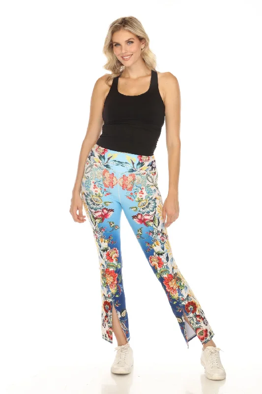 sports jacket high durability -Johnny Was Blue Bee Active High Floral Waist Slit Leggings A2423-5