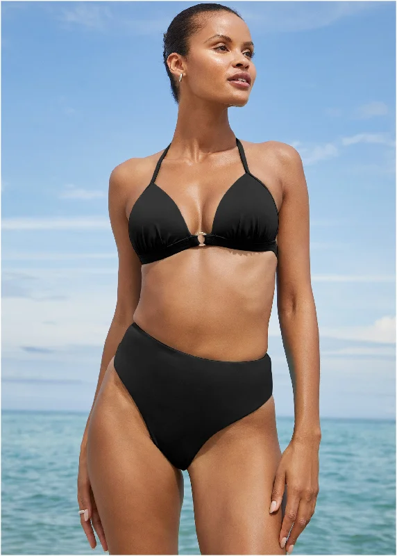 swimwear soft fabric -Tahiti High Rise Moderate Bottom - Black Beauty