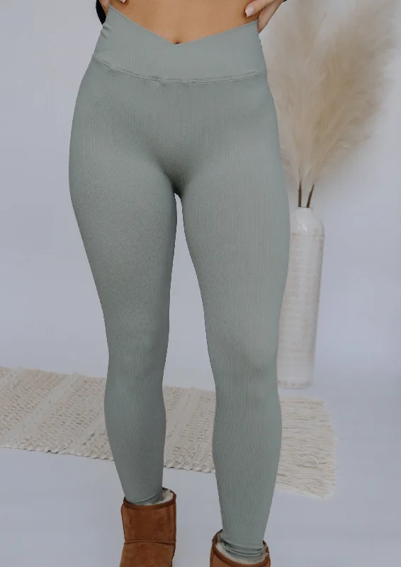 sports jacket martial arts -The Layla Crossover Leggings - Sage Green