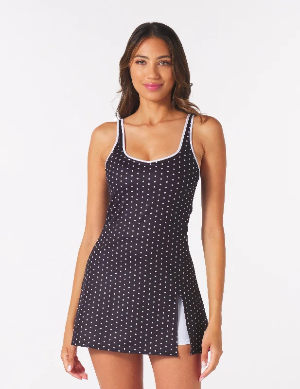 swimwear casual workouts -Sculpt Dress: Black/White Polka Dot