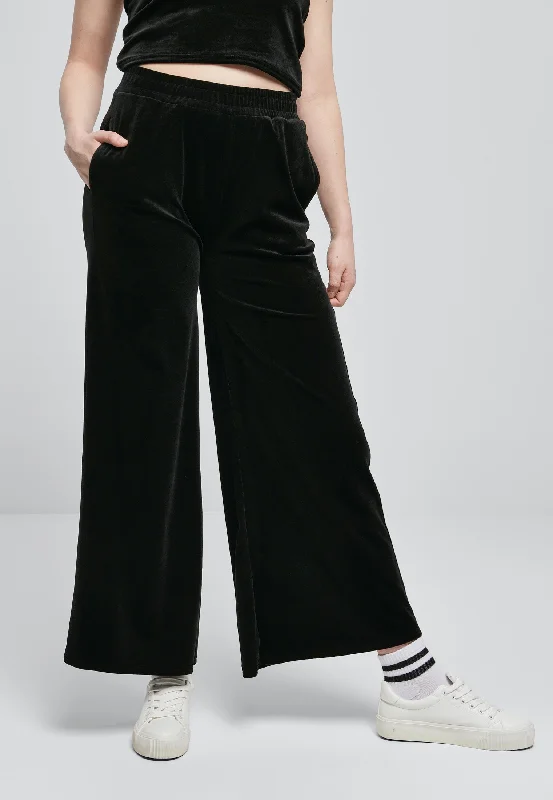 sports pant with large storage -Urban Classics - Ladies High Waist Straight Velvet Black - Sweat Pants