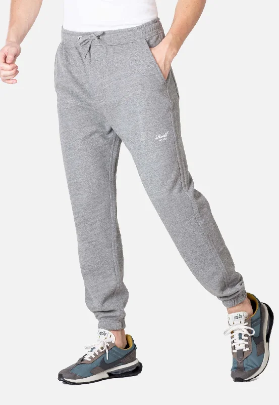 sports pant for long fitness -REELL - Terry Logo Sweat Pant Grey Melange - Sweat Pants