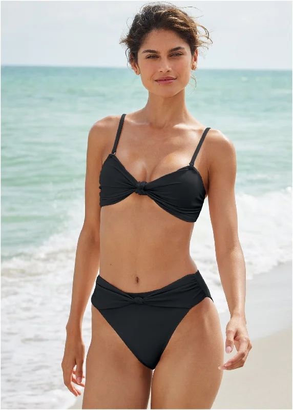 swimwear cotton feel -Mid-Rise Knot Bottom - Black Beauty