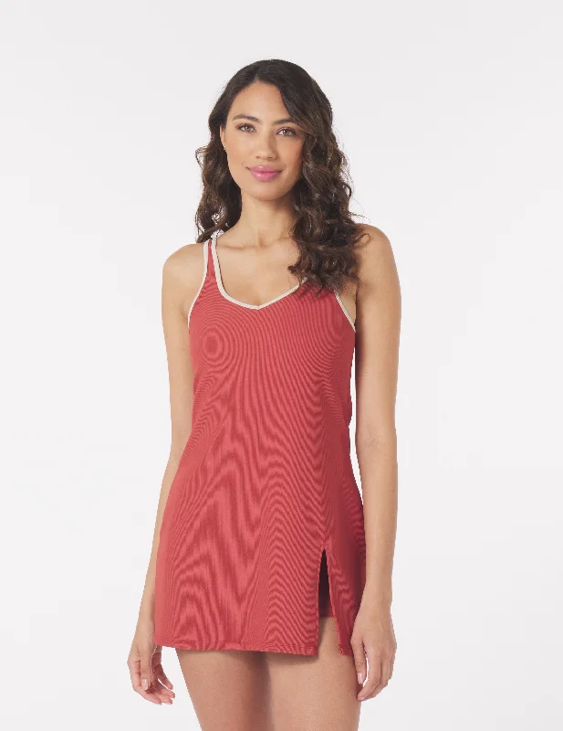 swimwear cotton blend -Sculpt Dress: Brick Red/Oatmilk Trim