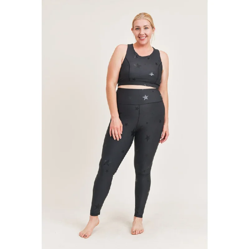 Star Foil High-Waisted Leggings- Black - Curvy