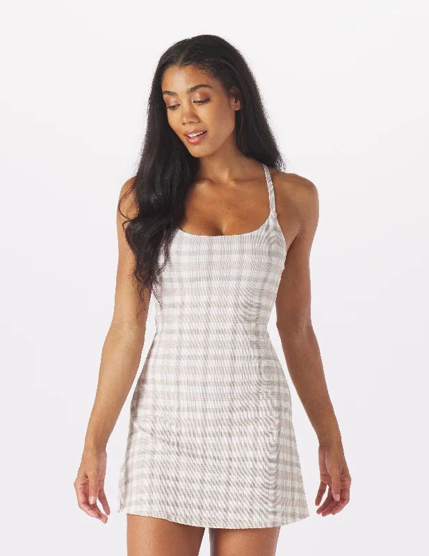 swimwear chilly nights -Pure Dress: Linen Madras Plaid