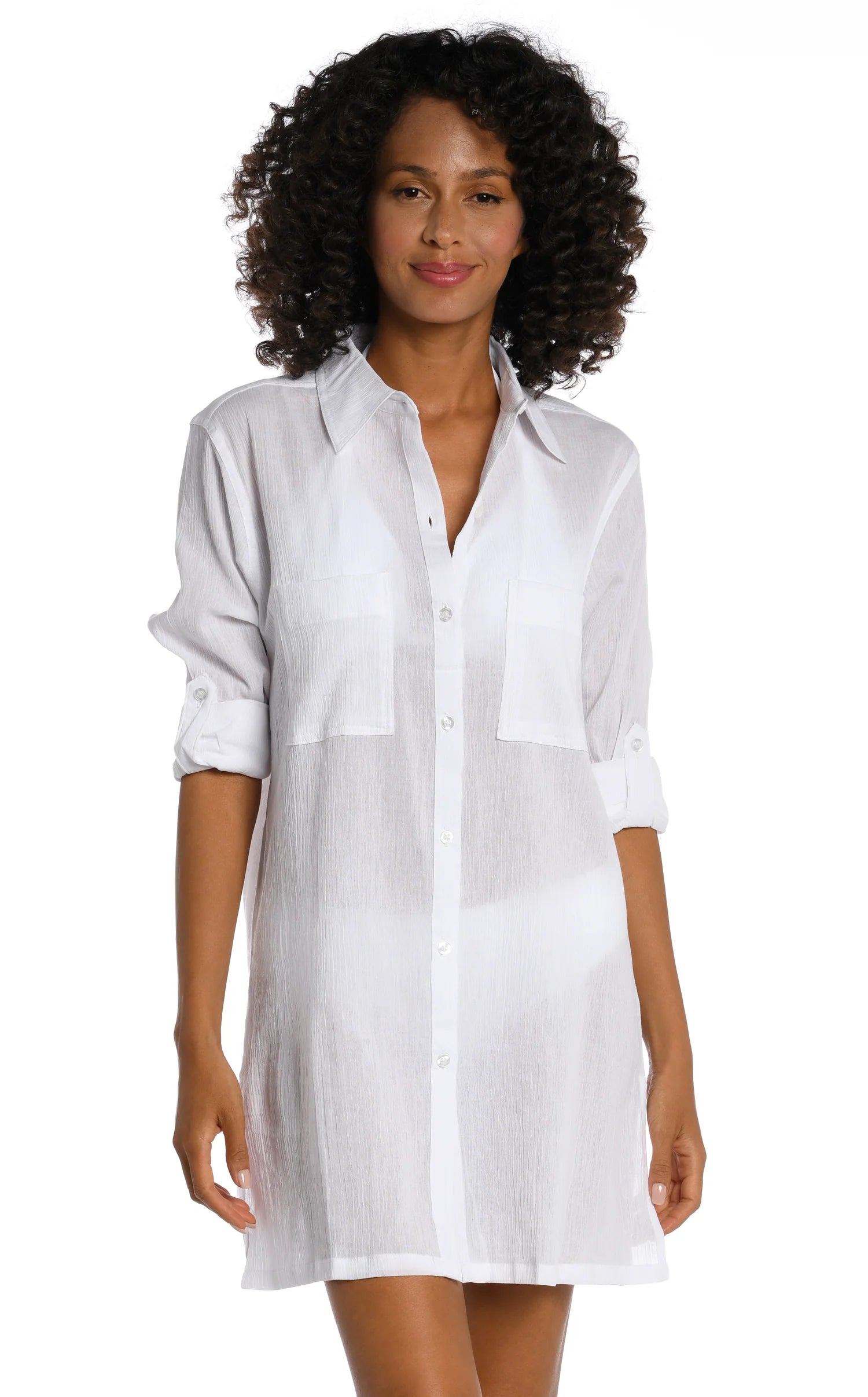 swimwear plush lining -La Blanca Island Fare White Resort Button Down Shirt Cover Up