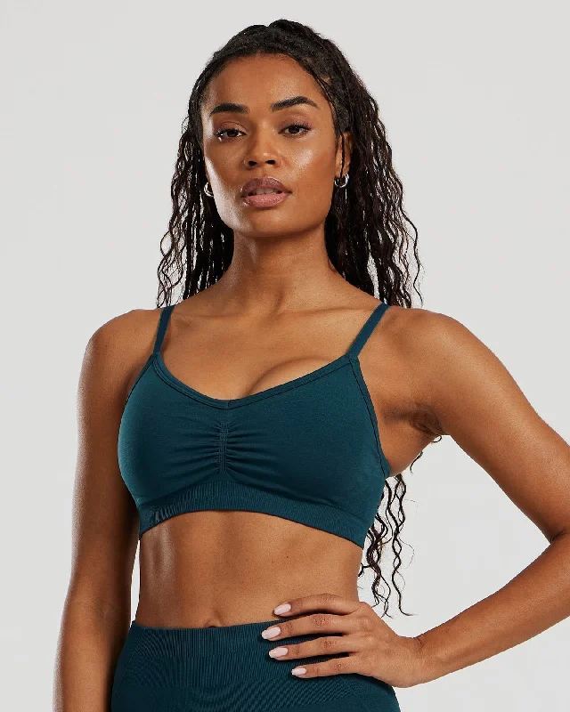 Lace-Up Pink Sports Bra for Trend -Define 2.0 Seamless Scrunch Bralette | Dark Moss