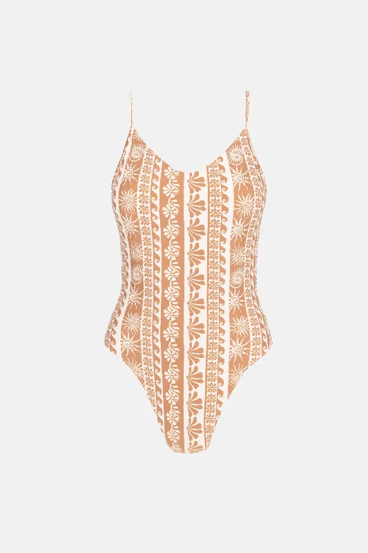 swimwear swim workouts -Seafarer Tie Back Minimal One Piece  Brown