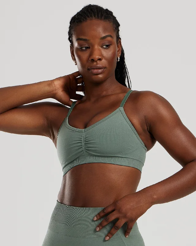 Front Zip Black Sports Bra for Convenience -Define 2.0 Seamless Scrunch Bralette | Sage