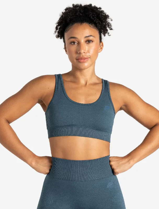 Yellow Strappy Sports Bra for Open -ADAPT 2.0 Seamless Sports Bra - Petrol Blue