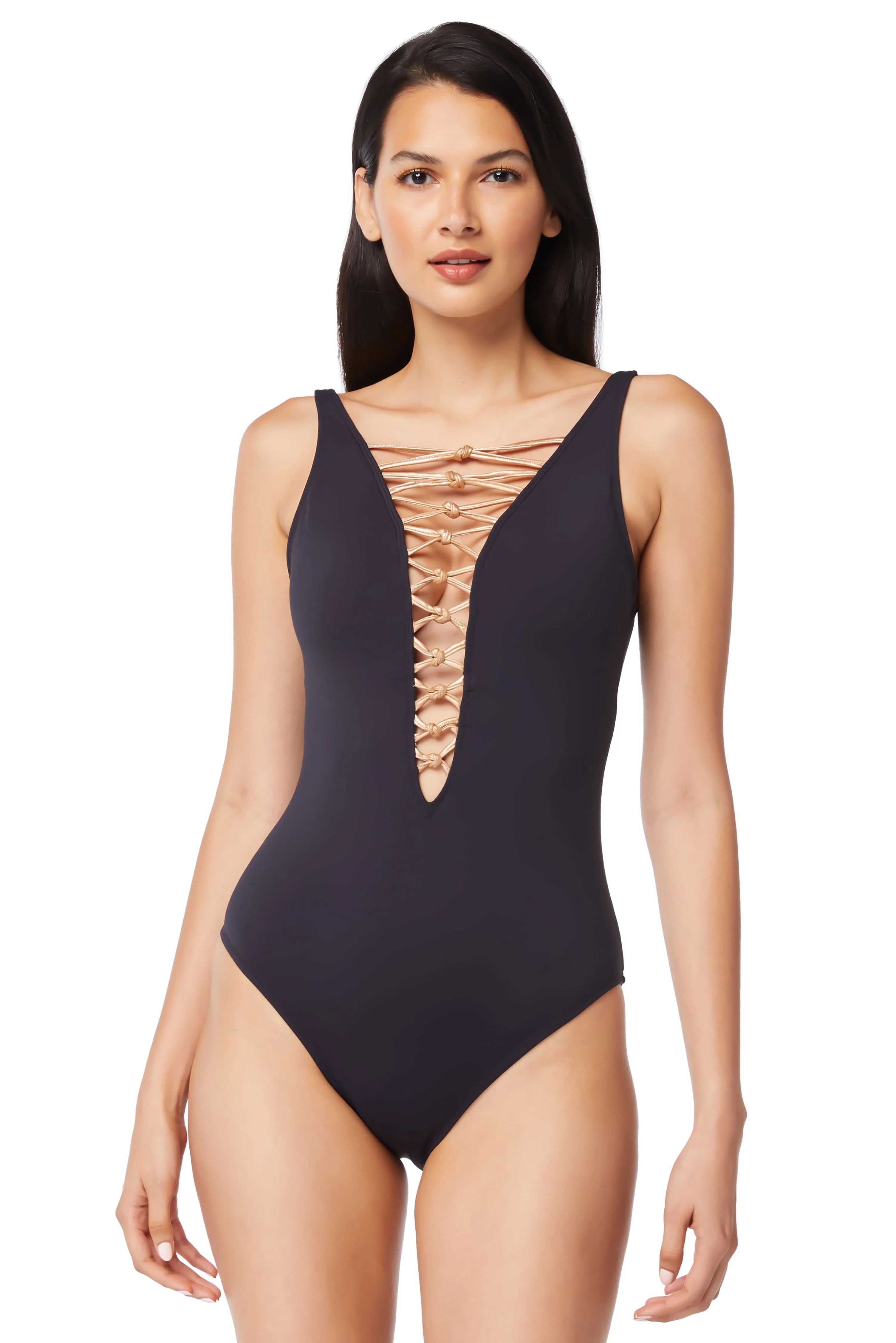 swimwear relaxed fit -Bleu Rod Beattie Kore Black High Neck Lace Down One Piece