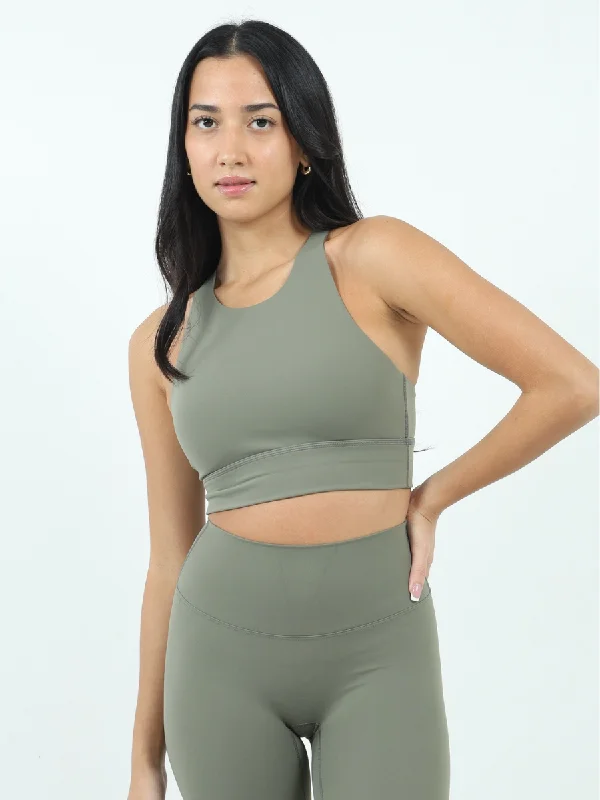 Tall Blue Sports Bra for Running -High Rise Sports Bra in Moss Green