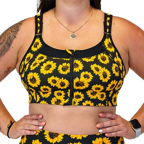 Loose Fit Sports Bra for Casual -Front Zipper Bra | Sunflower