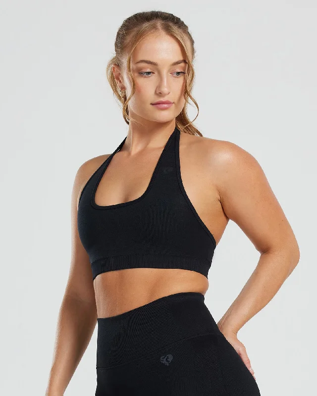 Pastel Sports Bra for Soft Style -Motion Seamless Halter Bra | Black