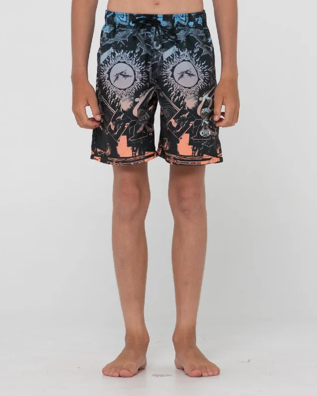 Pink Quick Dry Sports Short for Quick -Rusty Paste Up Printed Elastic Youth Boardshorts