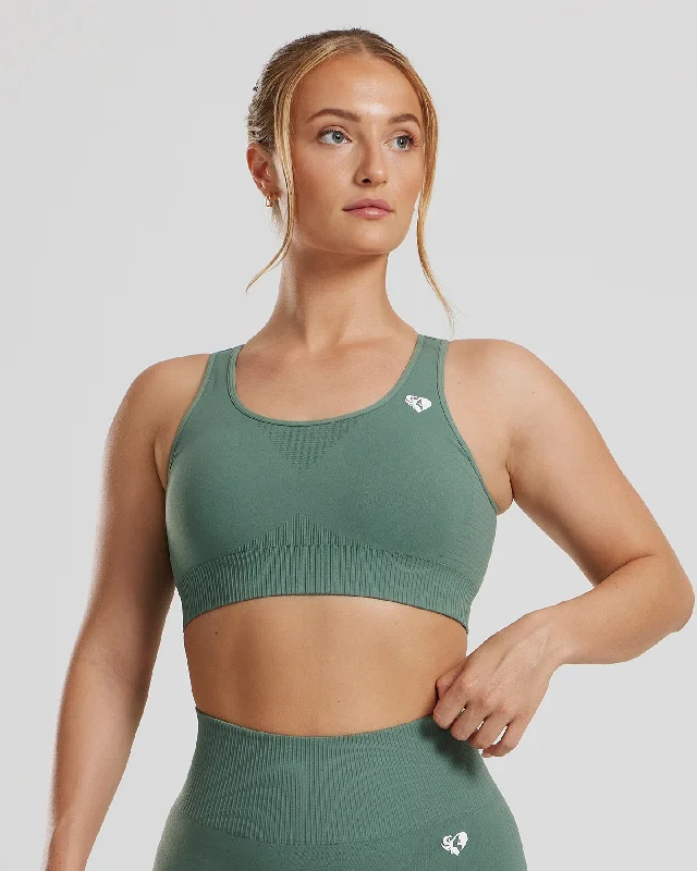 High Impact Sports Bra for Running -Power Seamless Sports Bra | Sage