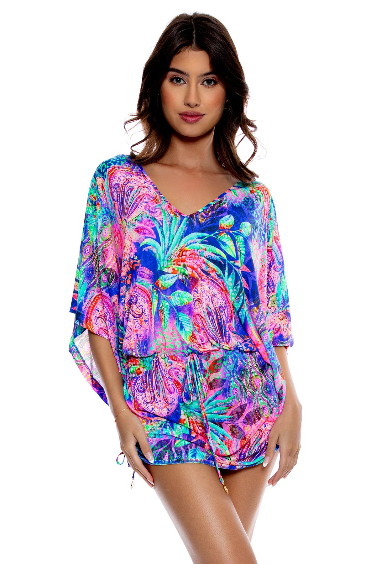 swimwear rainy weather -Luli Fama Jungle Fever Cabana V Neck Dress