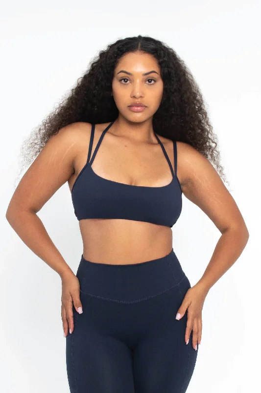 Striped Sports Bra for Modern Look -Double Strap Bra - Navy