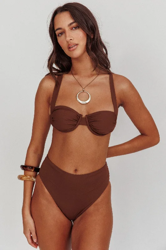 swimwear minimal look -Harmonia High Waist Bikini Bottom Choc