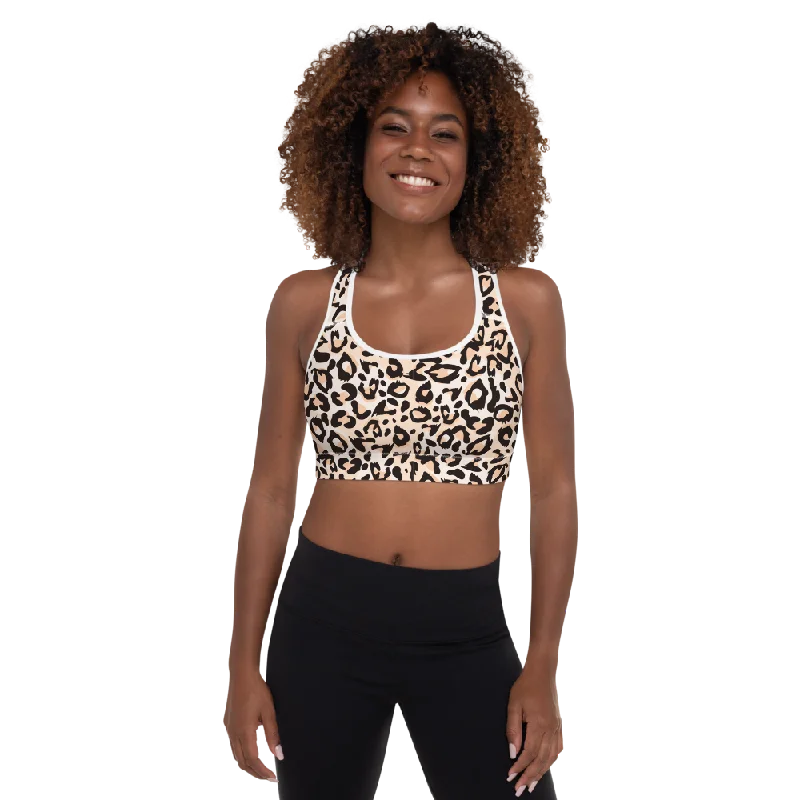 Pastel White Sports Bra for Soft Look -Leopard Cream Padded Sports Bra