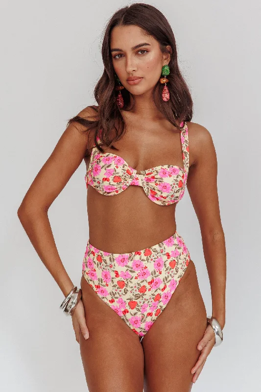 swimwear high flexibility -Harmonia High Waist Bikini Bottom Yellow Floral