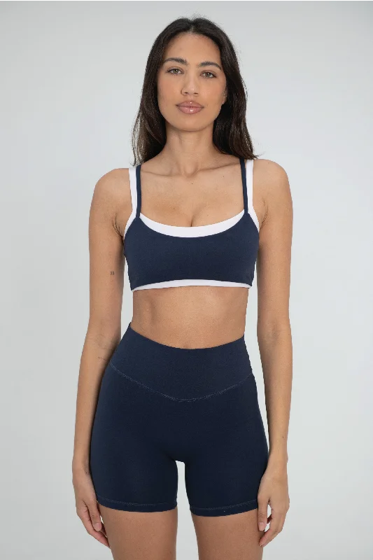 Red High Waisted Sports Bra for Style -Layered Bra - Navy