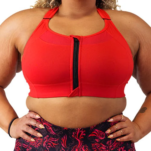 Pink Reflective Sports Bra for Glow -Front Zipper Bra | Fire Red