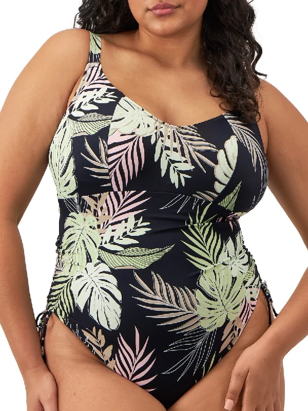 swimwear subtle print -Tropical Retreat Non Wired Swimsuit - Black