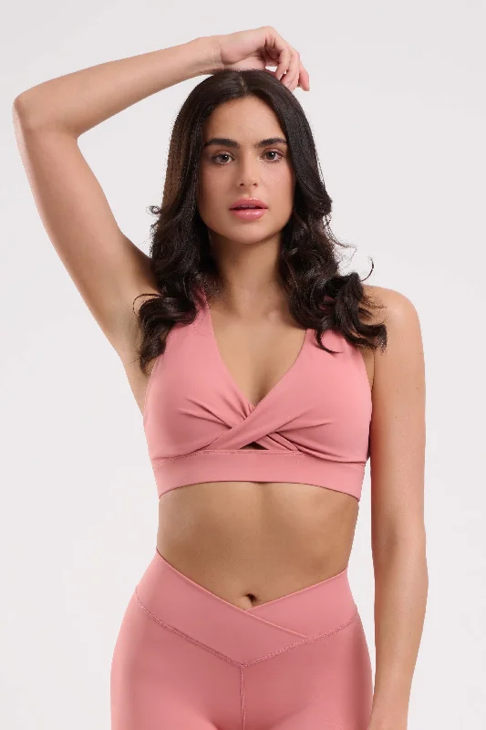 Longline Purple Sports Bra for Modesty -Iris Wrap Bra Watermelon Pink