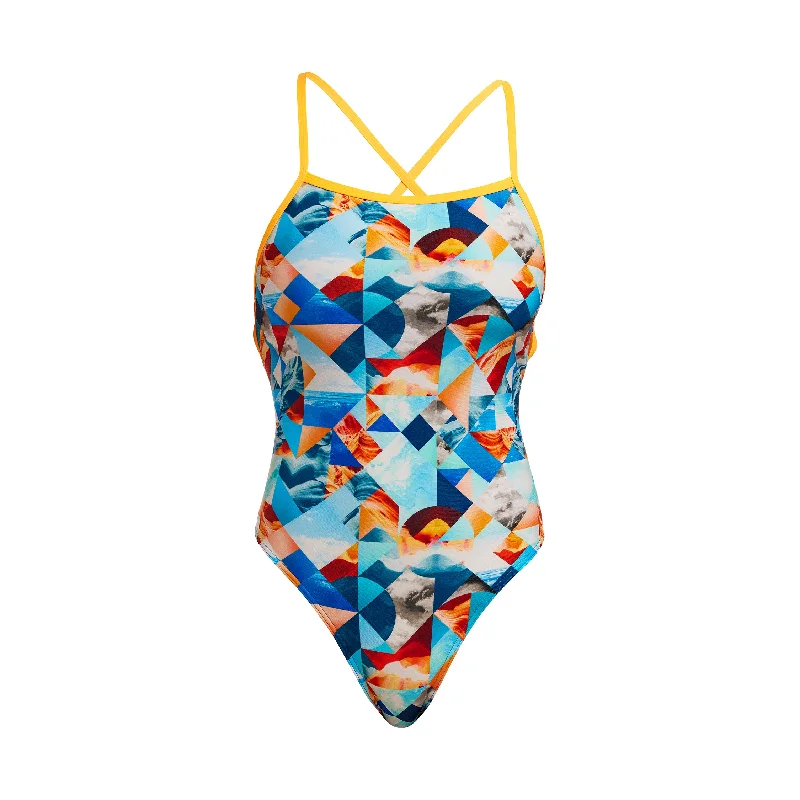 swimwear cool prints -Smashed Wave | Ladies Strapped In One Piece