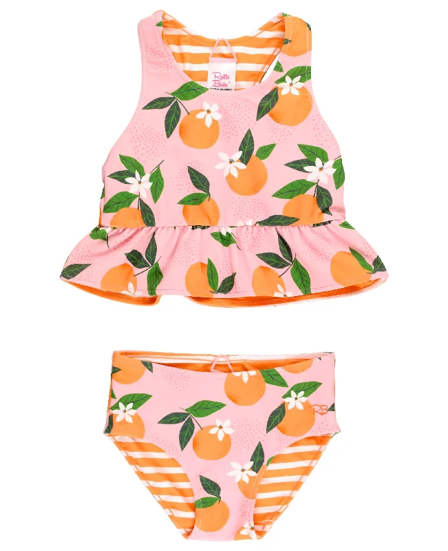 Pink Double Layer Sports Tank Top for Cover -Ruffle Butts Orange You The Sweet Reversible Peplum Tankini Set