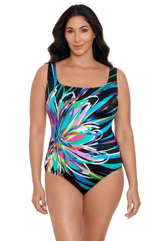 swimwear high durability -Longitude Floral Burst Scoopneck One Piece