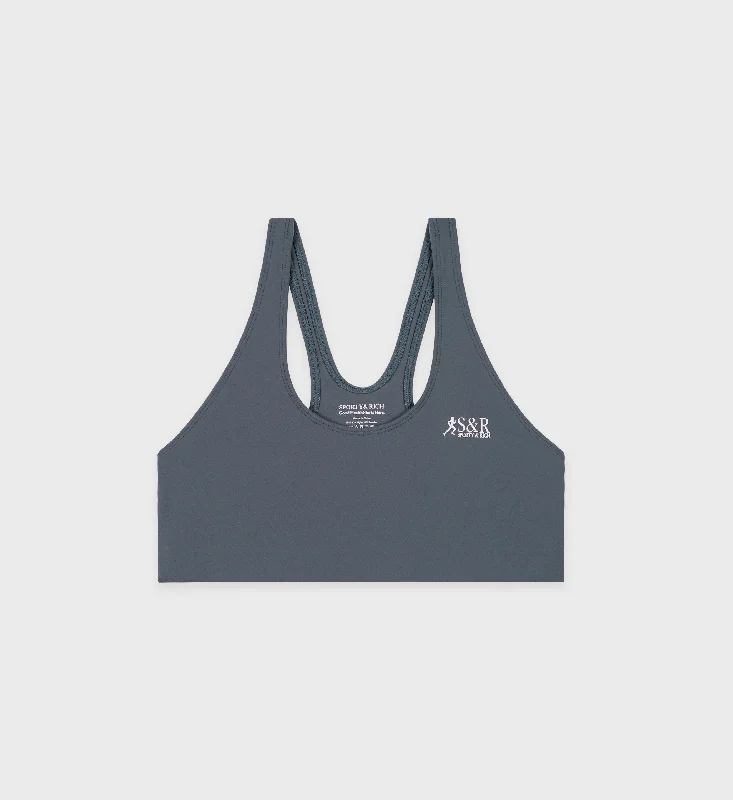 Grey Sports Bra for Versatility -Action Logo Sports Bra - Slate/White