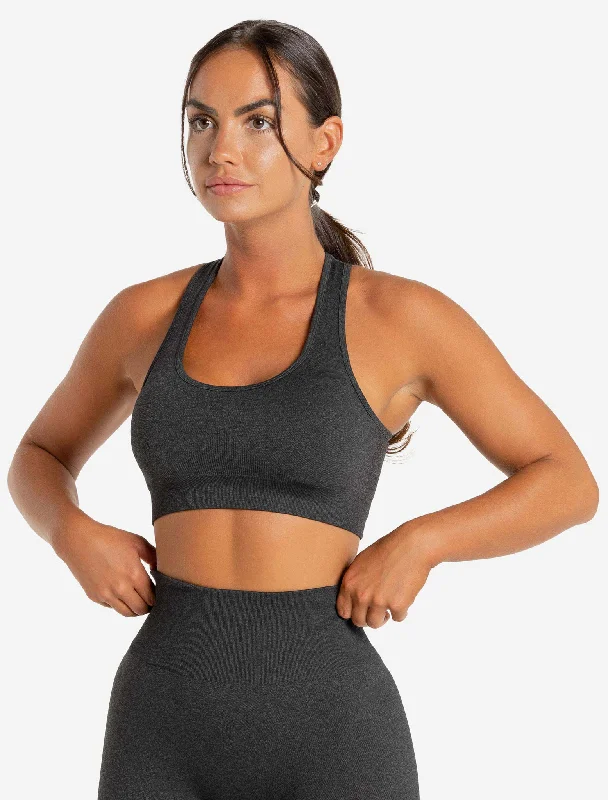 Purple Full Length Sports Bra for Long -Core Seamless Sports Bra - Black Marl