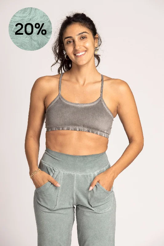 Mesh Green Sports Bra for Airflow -Stonewash Criss Cross Bra