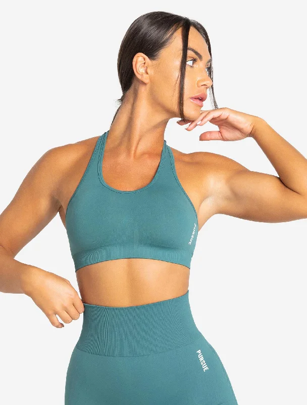 Green Striped Sports Bra for Lines -Move Seamless Sports Bra - Teal