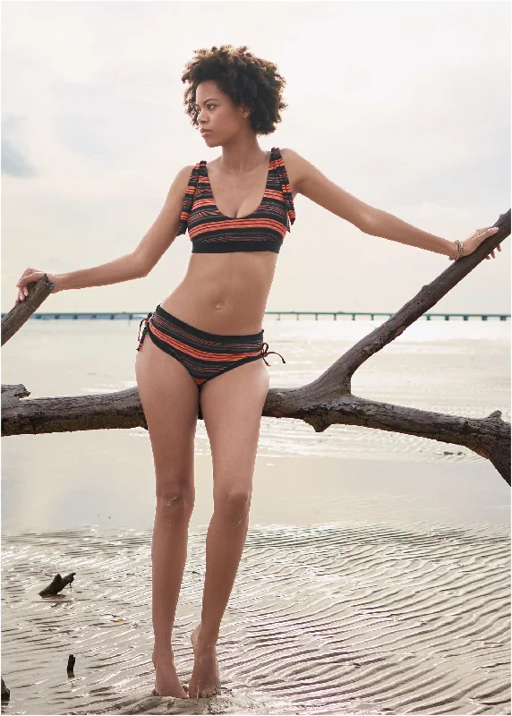 Orange High Neck Sports Bra for Modesty -Nikki Bralette Top - Beach Stripes