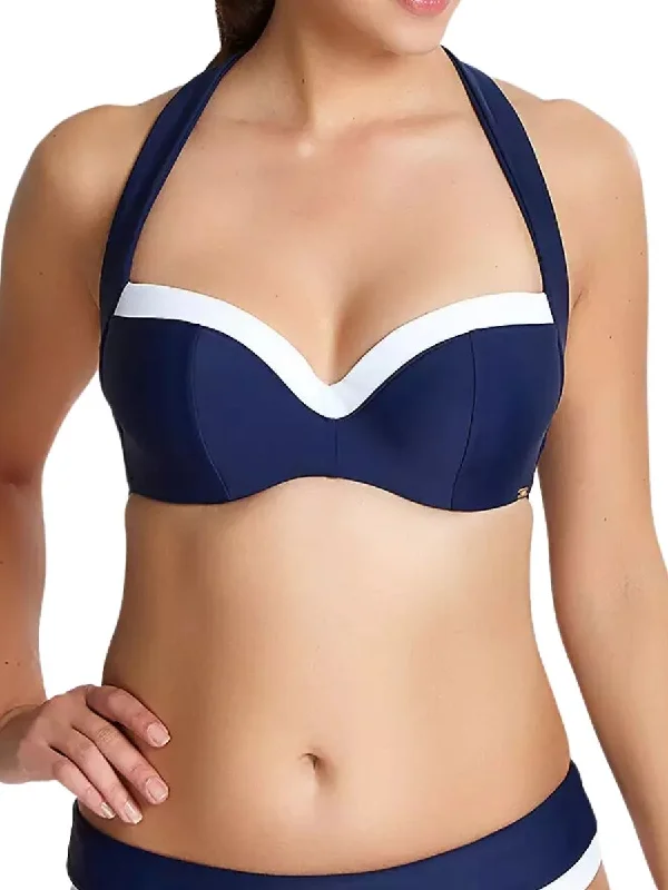 swimwear stretchy fit -Anya Cruise Multiway Bikini Top - Navy/White