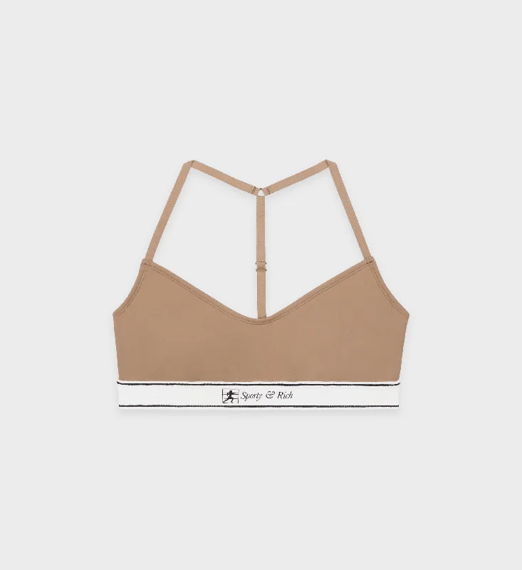 Pull-On Purple Sports Bra for Simplicity -Runner Script Sports Bralette - Earl Gray