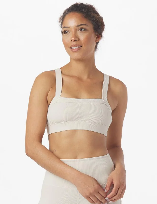 Grey Full Length Sports Bra for Coverage -Directional Bra: Oatmilk