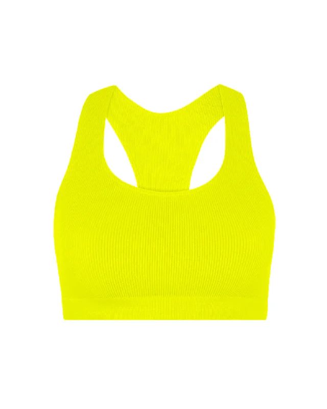 Soft Floral Sports Bra for Relaxation -RIBBED ELATED Bra Top | Neon Yellow