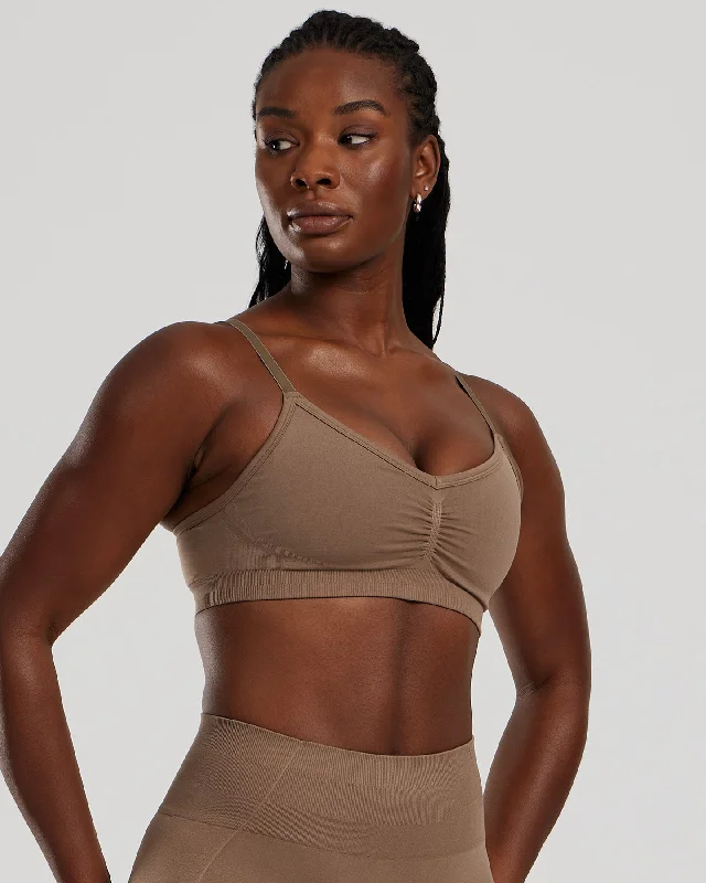 Orange Padded Sports Bra for Workout -Define 2.0 Seamless Scrunch Bralette | Caribou