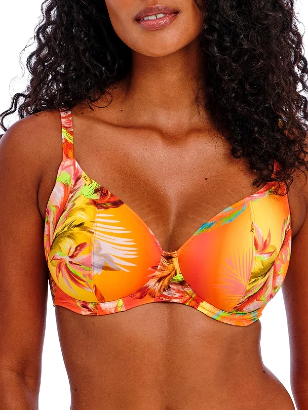 swimwear cozy feel -Miami Sunset Plunge Bikini Top - Papaya