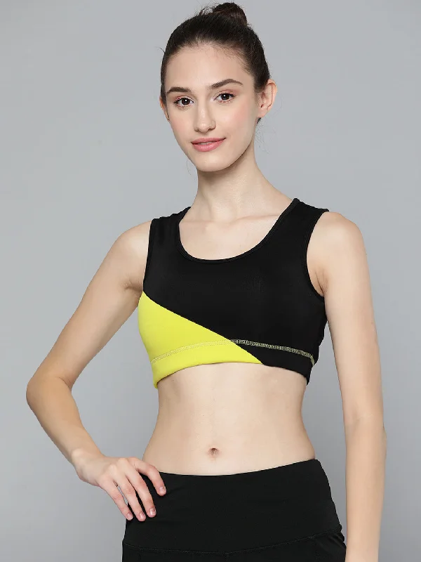 Seamless Sports Bra for Daily Wear -Alcis Black Yellow Colourblocked Bra Lightly Padded