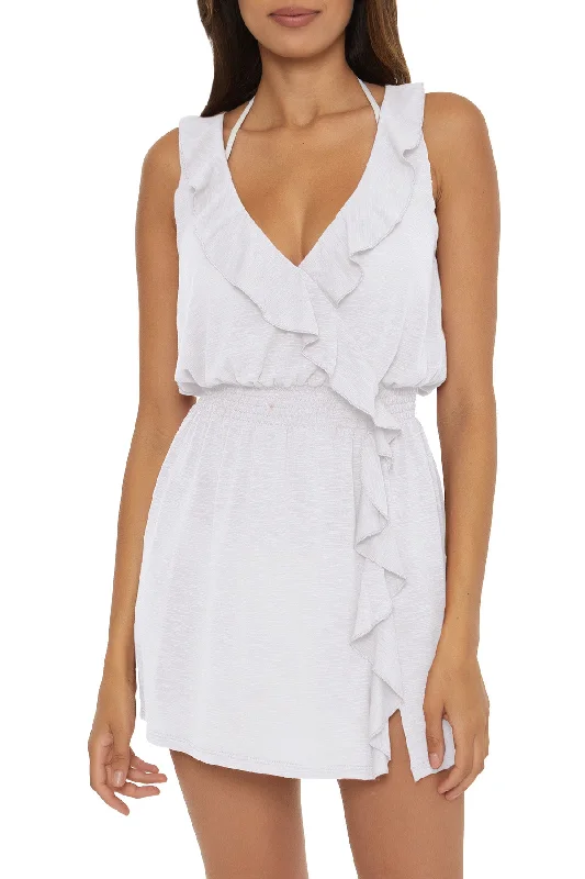 swimwear lap swimming -Becca Breezy Basics White Ruffle Dress