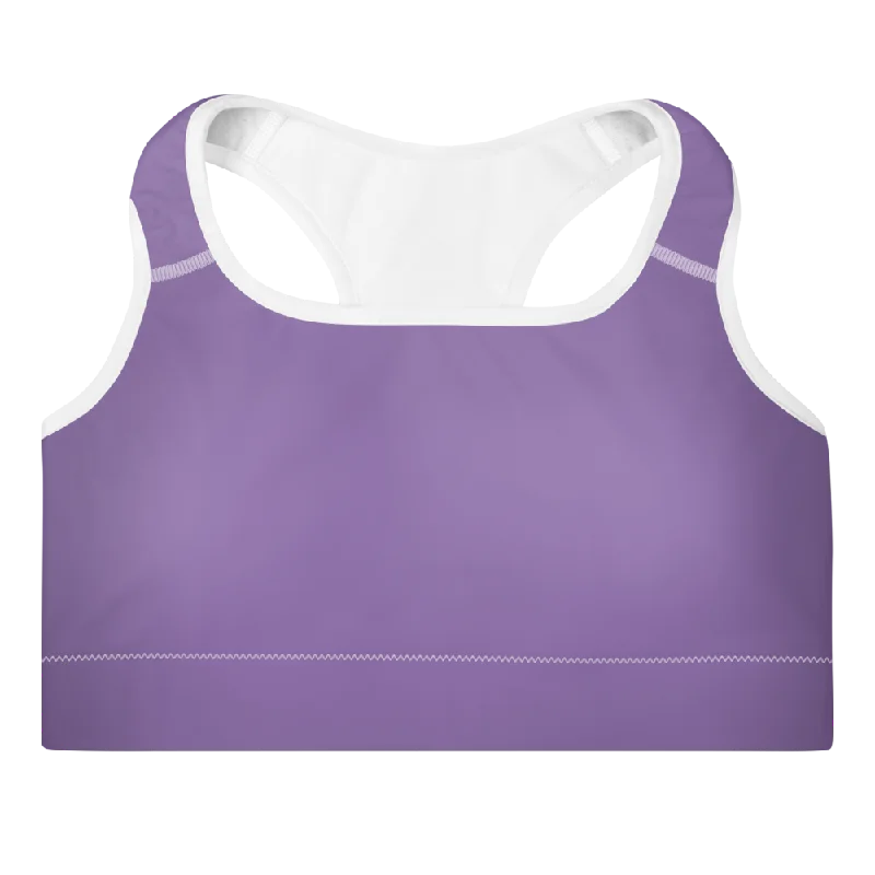 High Neck Green Sports Bra for Modesty -Solid Purple Womens Padded Sports Bra