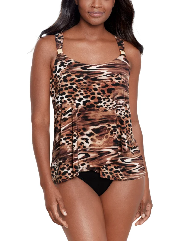 Red Pastel Sports Tank Top for Calm -2024 Miraclesuit Ocicat Dazzle Tankini Top - 6554226