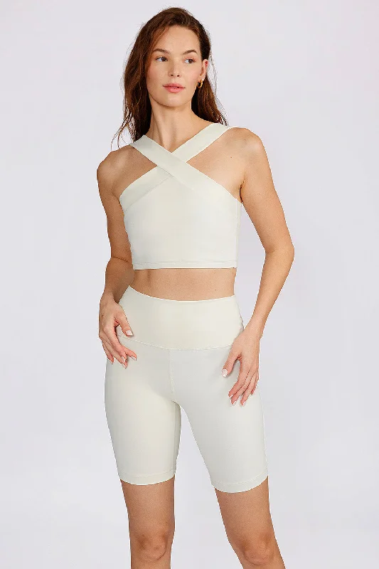 Pink Low Impact Sports Bra for Walking -Leah cross neck bra top cream