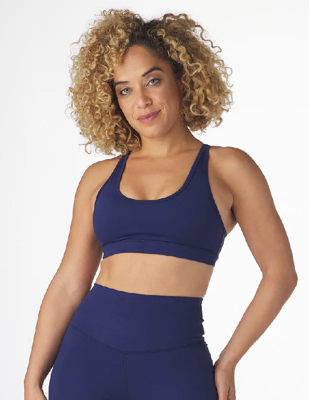 Nylon Camo Sports Bra for Durability -Habit Former Bra: Indigo